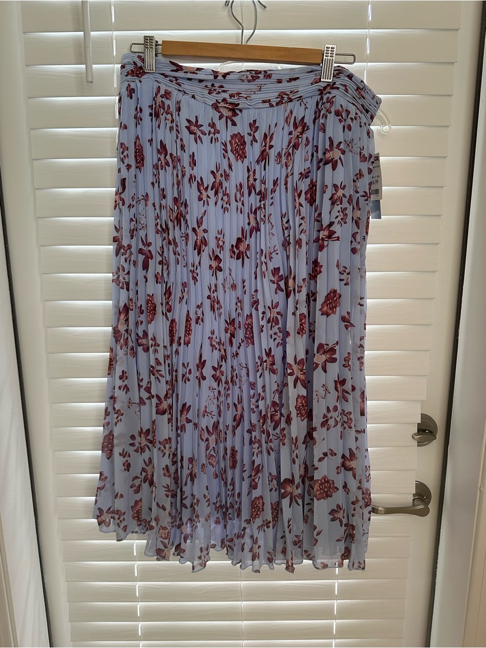 WD.NY Light Blue Pleated Midi Skirt with Rose Print